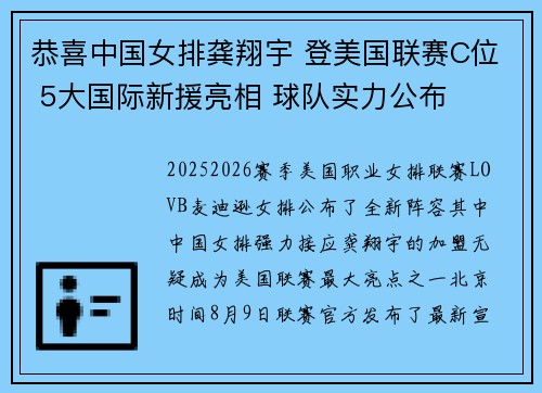 恭喜中国女排龚翔宇 登美国联赛C位 5大国际新援亮相 球队实力公布